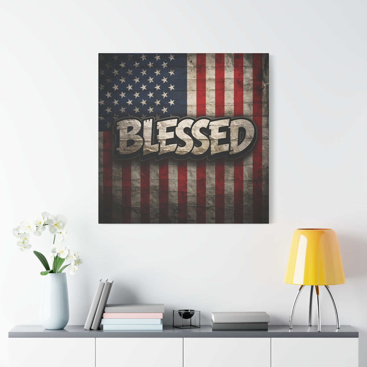 Blessed Vintage American Flag Canvas Wall Art - Patriotic Home Decor
