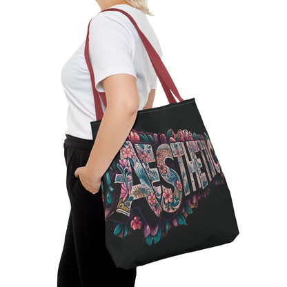 Aesthetic Black Floral Tote Bag - Eco-Friendly Shopping Bag - 3 Sizes