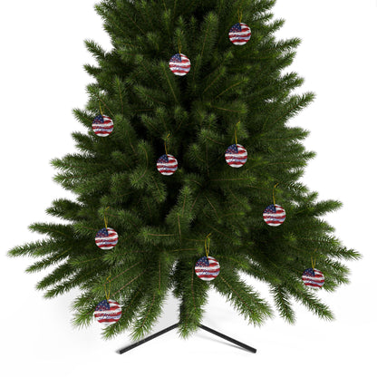 Patriotic Ceramic Ornaments - Blessed Design - American Flag Backdrop - Red White & Blue Blessed Print Design - (Multi-Pack) Options (1, 3, 5, or 10 pieces)