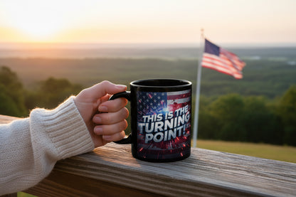 The Turning Point Black Ceramic Mug - Patriotic American Flag Design