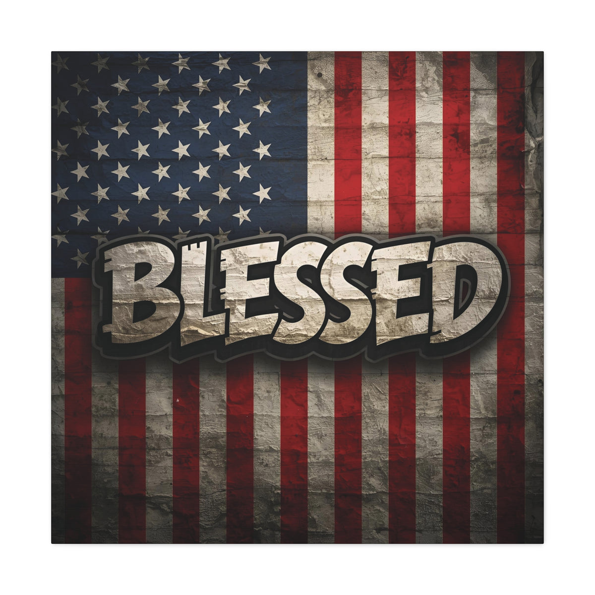 Blessed Vintage American Flag Canvas Wall Art - Patriotic Home Decor