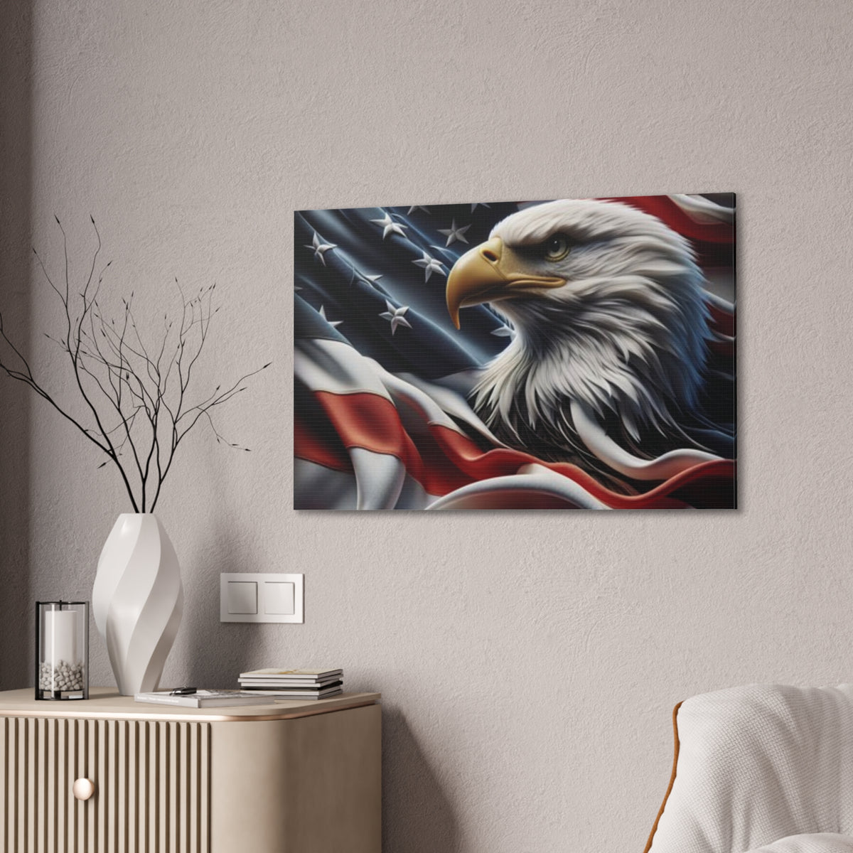 Patriotic Eagle Canvas Wall Art - American Flag Background - USA Decor