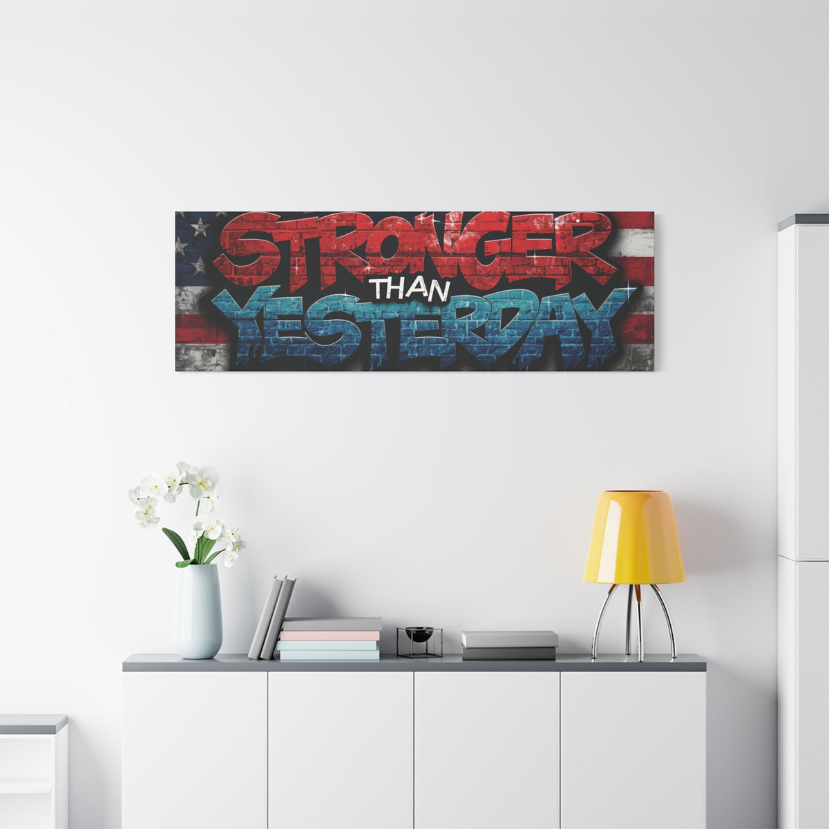 Stronger Than Yesterday Canvas Wall Art - Patriotic Fitness Motivation