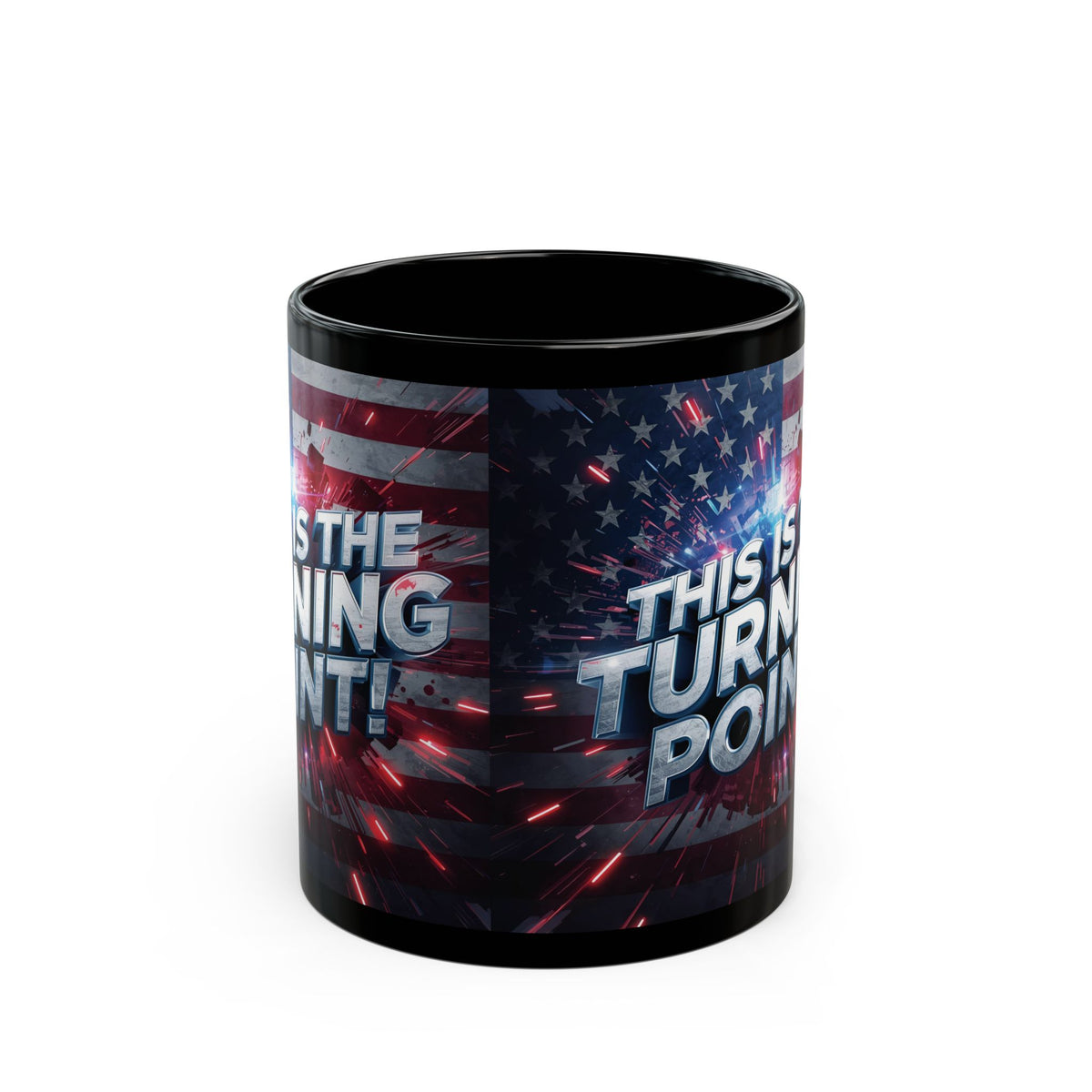 The Turning Point Black Ceramic Mug - Patriotic American Flag Design