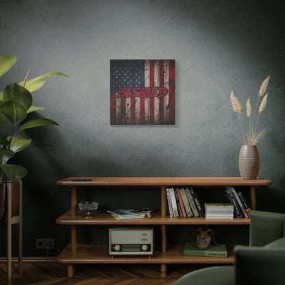 Blessed Canvas Wall Art - Vintage American Flag - Gallery Wrapped - Patriotic Americana Decor - Rustic Flag Art - 35 Sizes