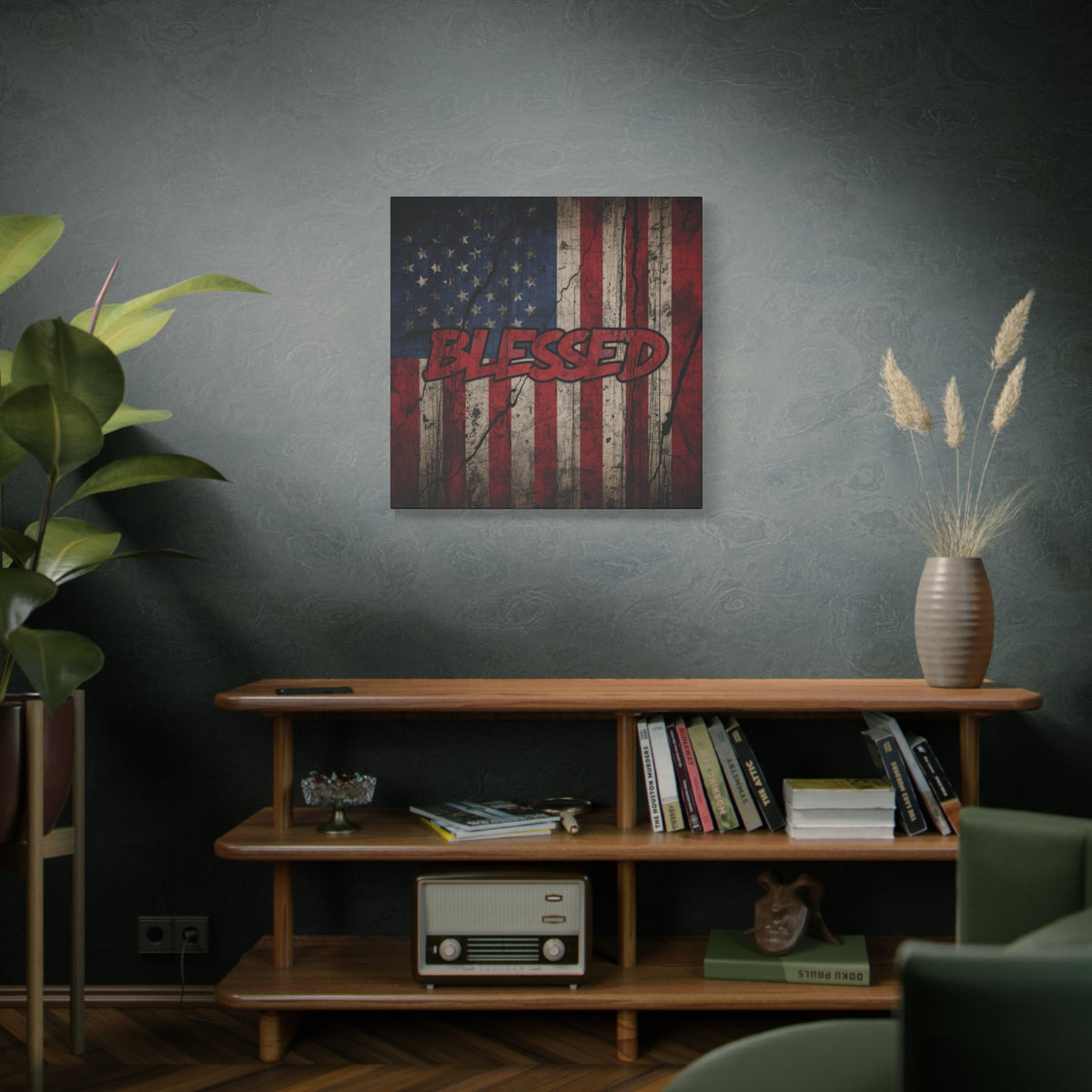 Blessed Canvas Wall Art - Vintage American Flag - Gallery Wrapped - Patriotic Americana Decor - Rustic Flag Art - 35 Sizes