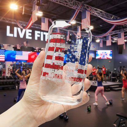 USA Pride  16 oz  Clear  Tempered  Sipper Glass Gasket-Push Bamboo Lid