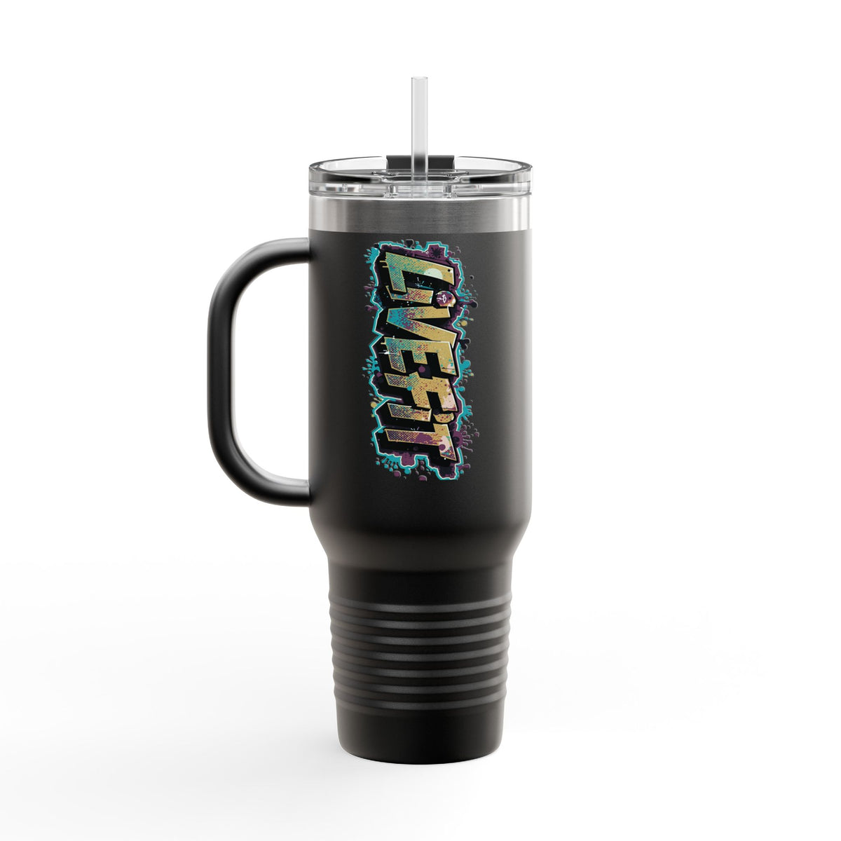 Insulated Travel Mug - Live Fit - 40oz Fitness Water Bottle - Gym Coffee Cup - Durable Travel Tumbler - Motivational Drinkware