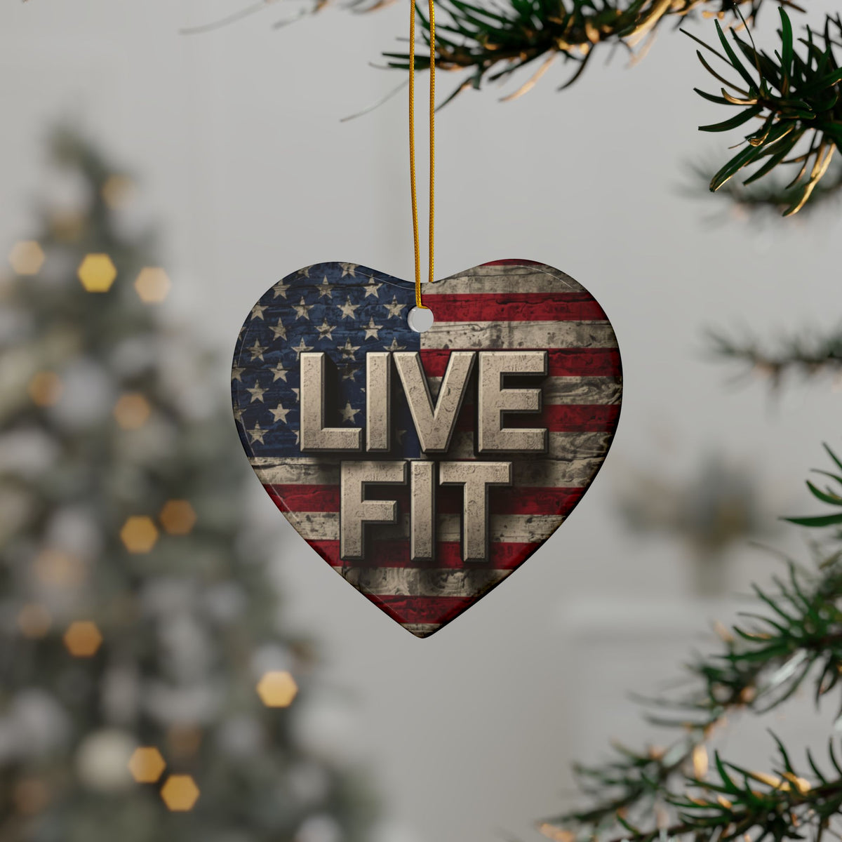 Stunning Patriotic Ceramic Ornaments - Live Fit - Vintage American Flag Backdrop - Decorative Holiday Decor (Various Packs 1-10) - Same Design Both Sides - Fitness