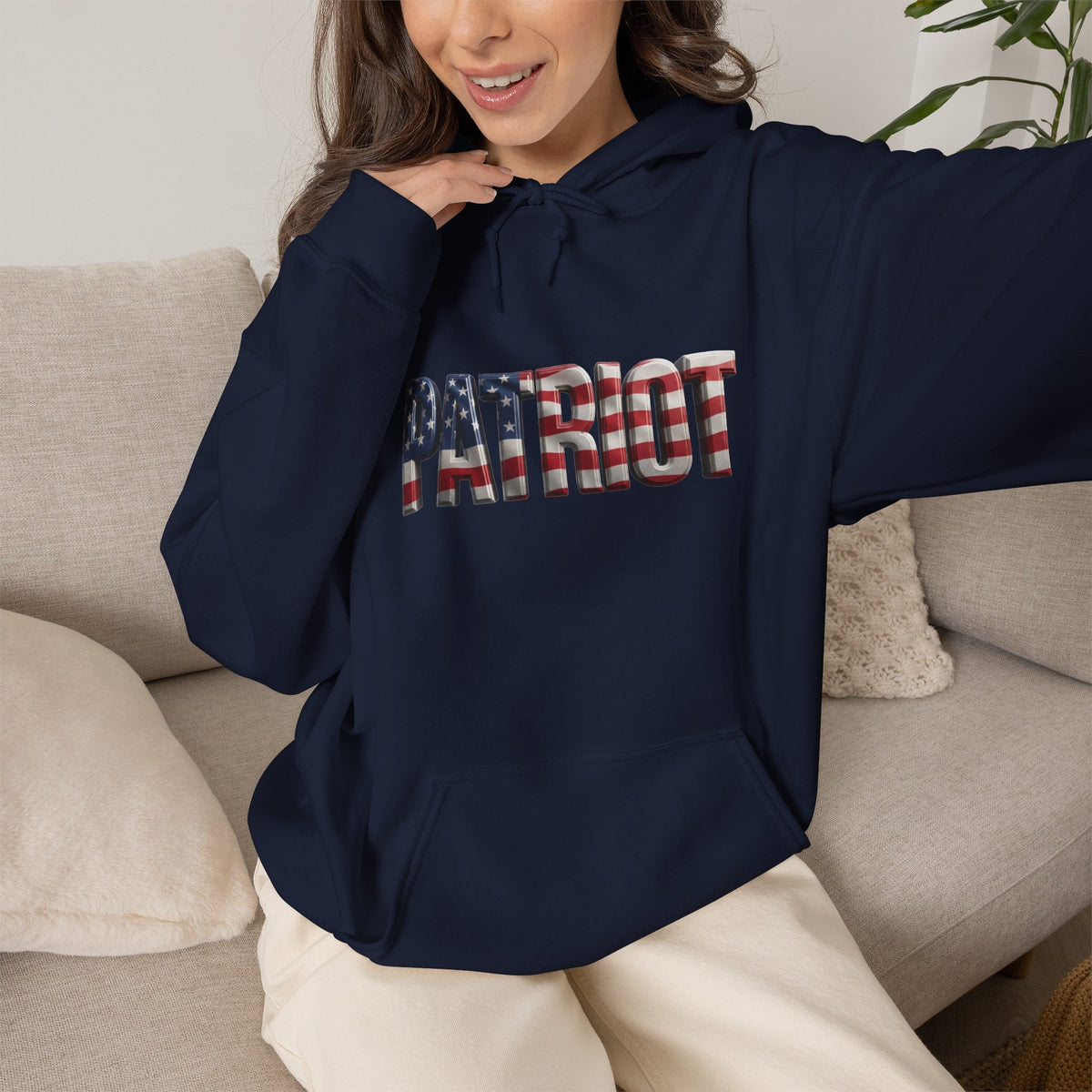 Patriot Flag Hoodie - American Flag Fill 'PATRIOT' Graphic Sweatshirt | Unisex Everyday Hoodie