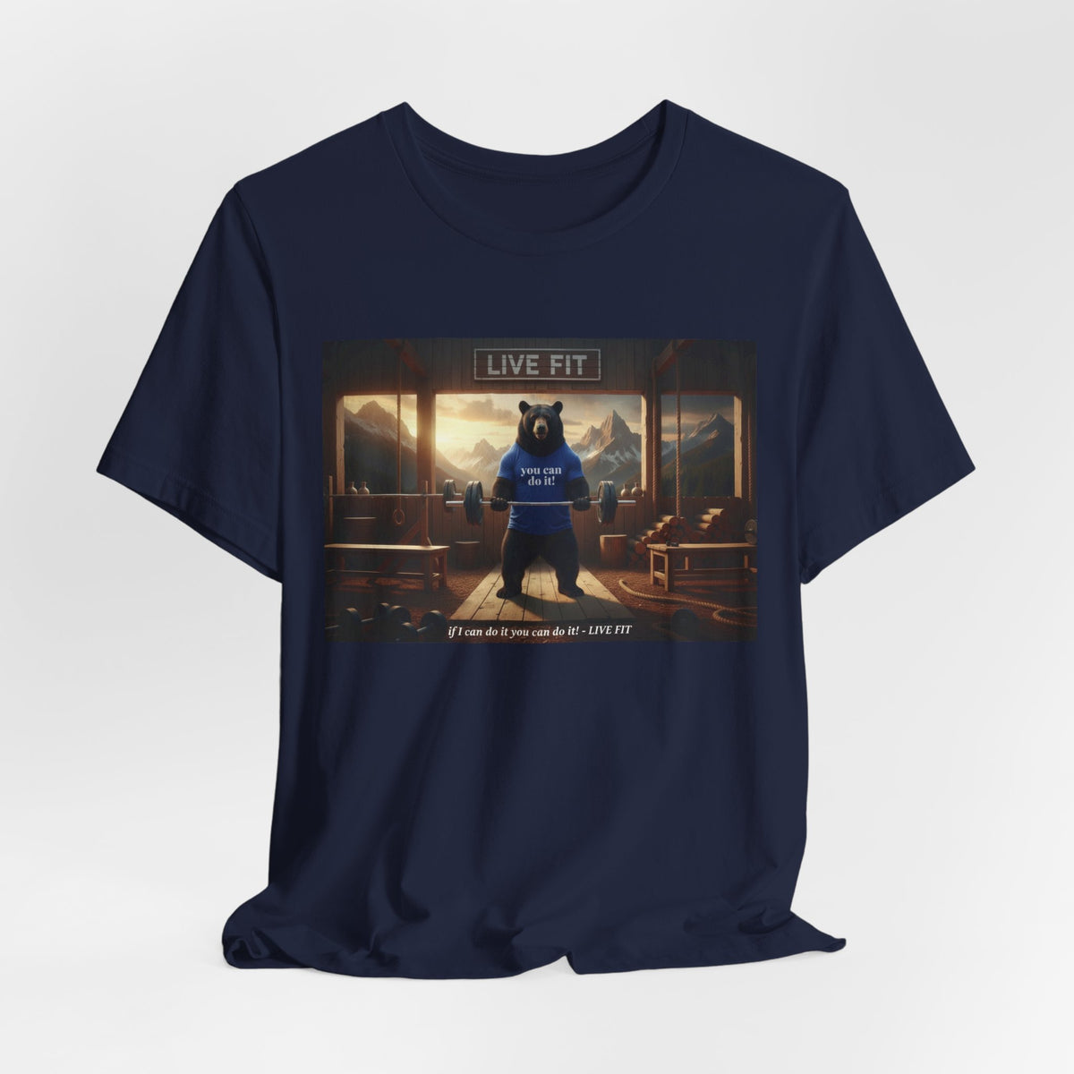 LIVE FIT Bear Graphic Tee - Motivational Gym Workout T-Shirt - Unisex Fitness Apparel