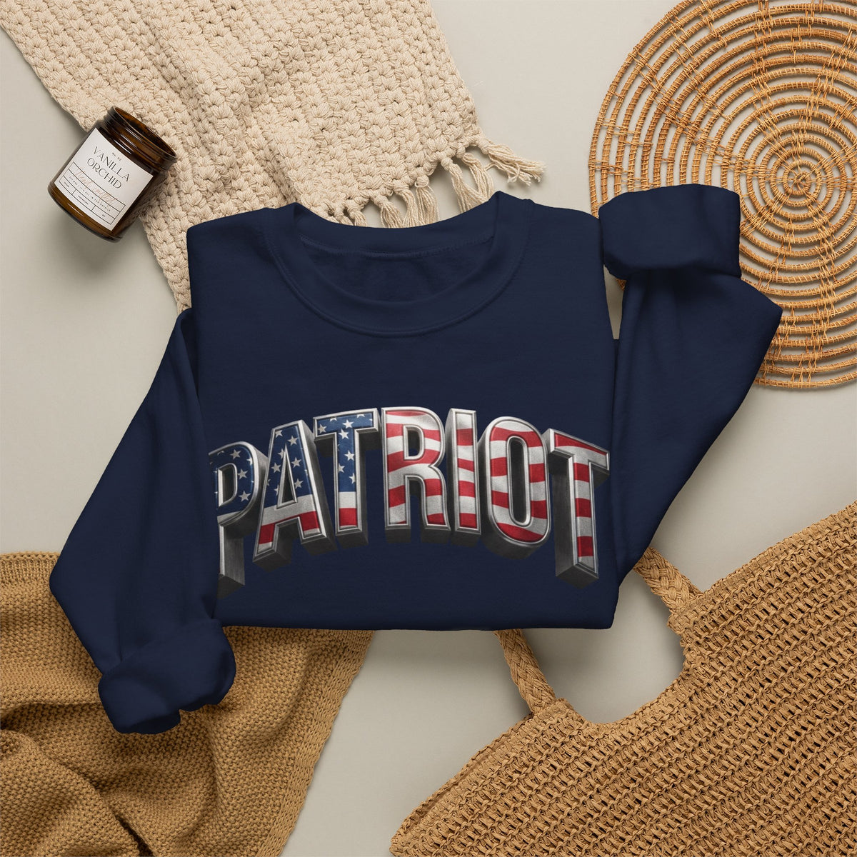 Patriot Fit Life Crewneck Sweatshirt - Arched American Flag 'PATRIOT' Graphic | Unisex S-4XL