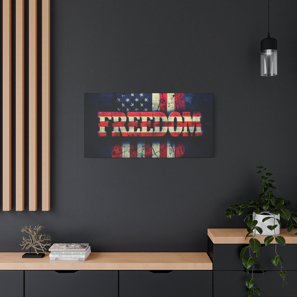 Freedom Canvas Wall Art - Patriotic Vintage American Flag - Gallery Wrapped - Red White Blue - 35 Sizes Available