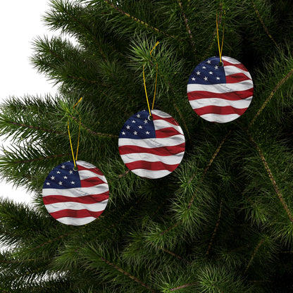 Patriotic - American Flag - Red White & Blue - Ceramic Ornaments - 2-Sided Holiday Decor -  Set of 1, 3, 5, or 10