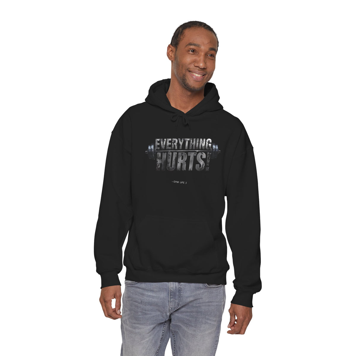 Everything Hurts! Gym Life Workout Hoodie - Funny Fitness Sweatshirt - Barbell Design - S-5XL