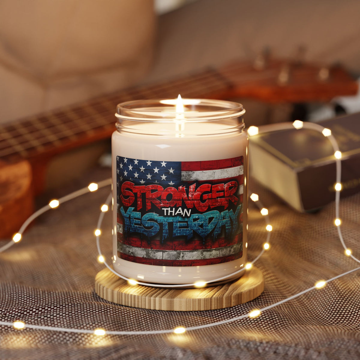 Stronger Than Yesterday Scented Soy Candle - 9oz - Patriotic American Flag - Motivational Fitness Gift - 9 Scents