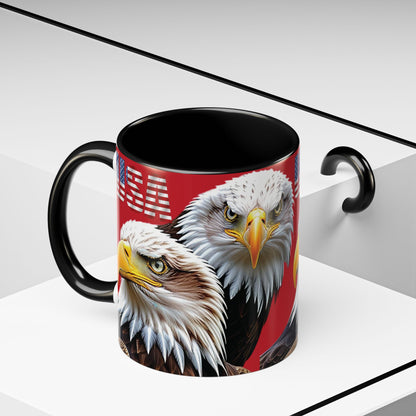Patriotic Bald Eagle Accent Mug - Red White & Blue - 11oz/15oz - 4 Colors