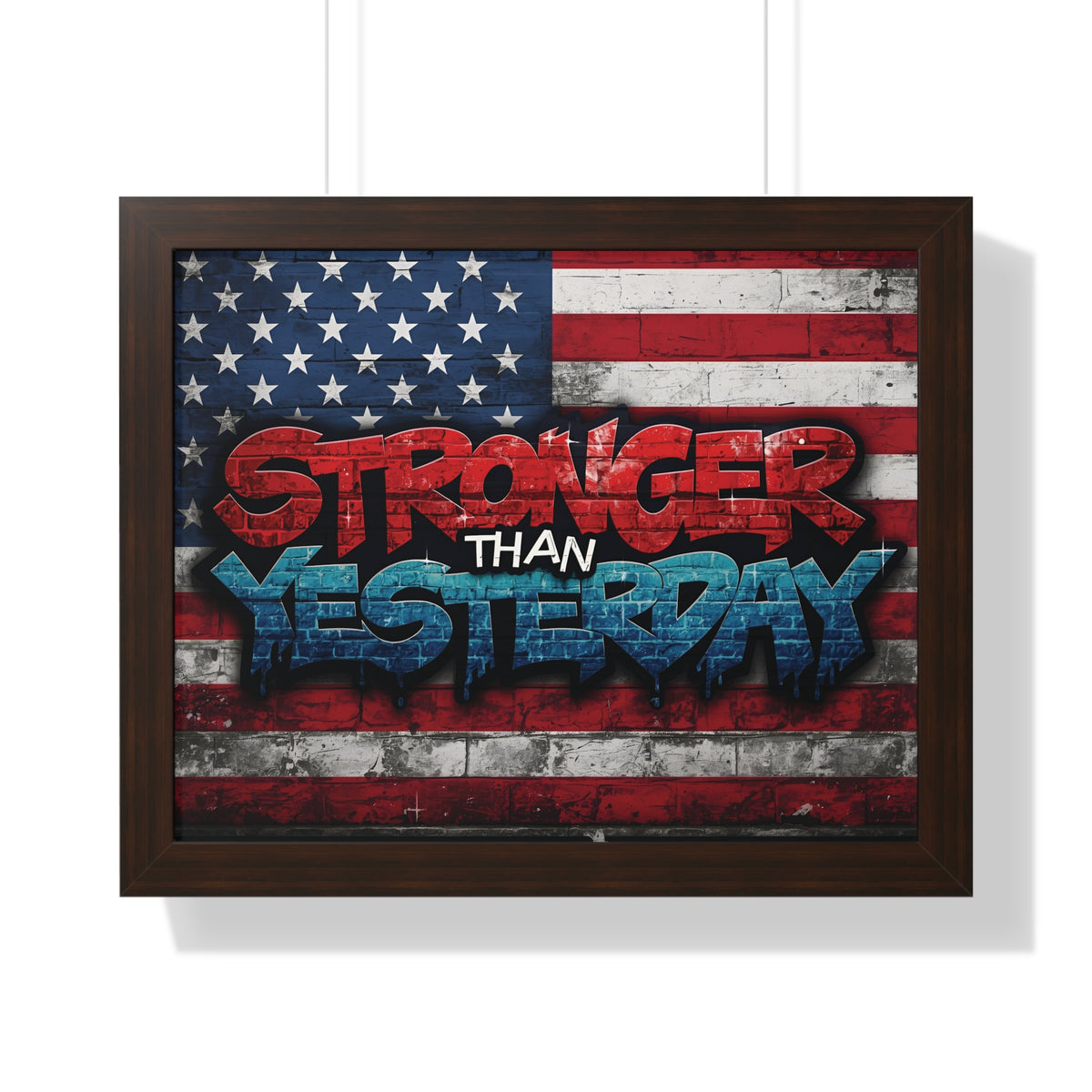 Patriotic Stronger Than Yesterday - Red White Blue - Wall Art Print, Framed Horizontal Poster, Inspirational Home Decor, Gift for Veterans, Americana Decor, Motivational Art