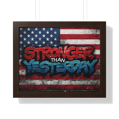 Patriotic Stronger Than Yesterday - Red White Blue - Wall Art Print, Framed Horizontal Poster, Inspirational Home Decor, Gift for Veterans, Americana Decor, Motivational Art