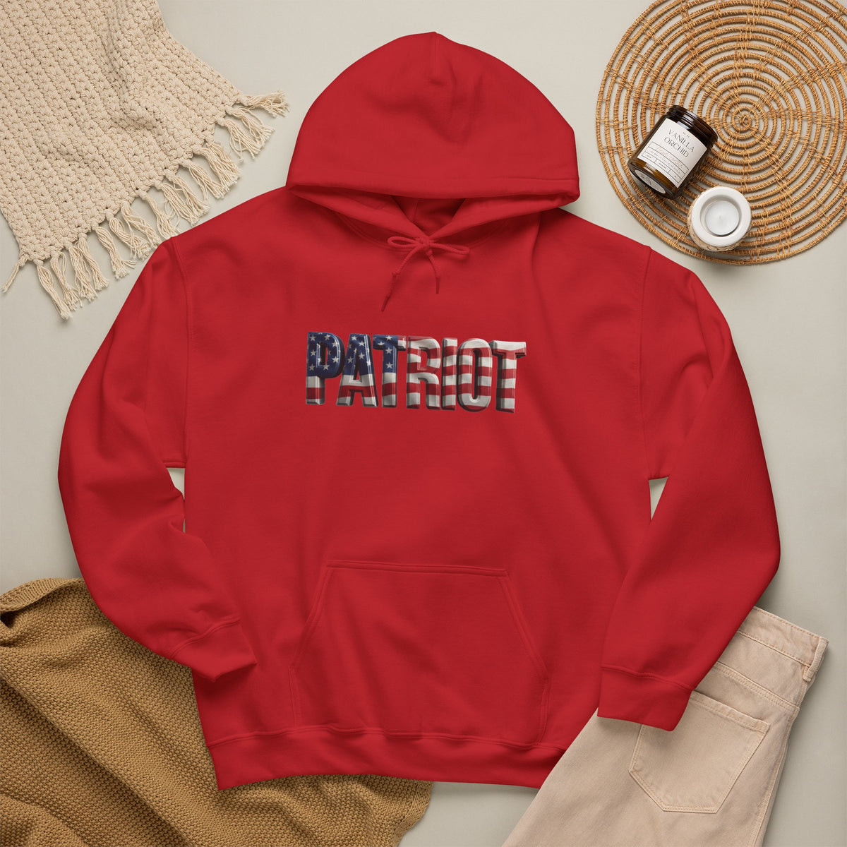 Patriot Flag Hoodie - American Flag Fill 'PATRIOT' Graphic Sweatshirt | Unisex Everyday Hoodie