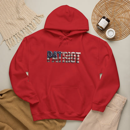 Patriot Flag Hoodie - American Flag Fill 'PATRIOT' Graphic Sweatshirt | Unisex Everyday Hoodie