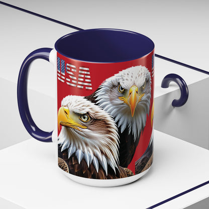 Patriotic Bald Eagle Accent Mug - Red White & Blue - 11oz/15oz - 4 Colors