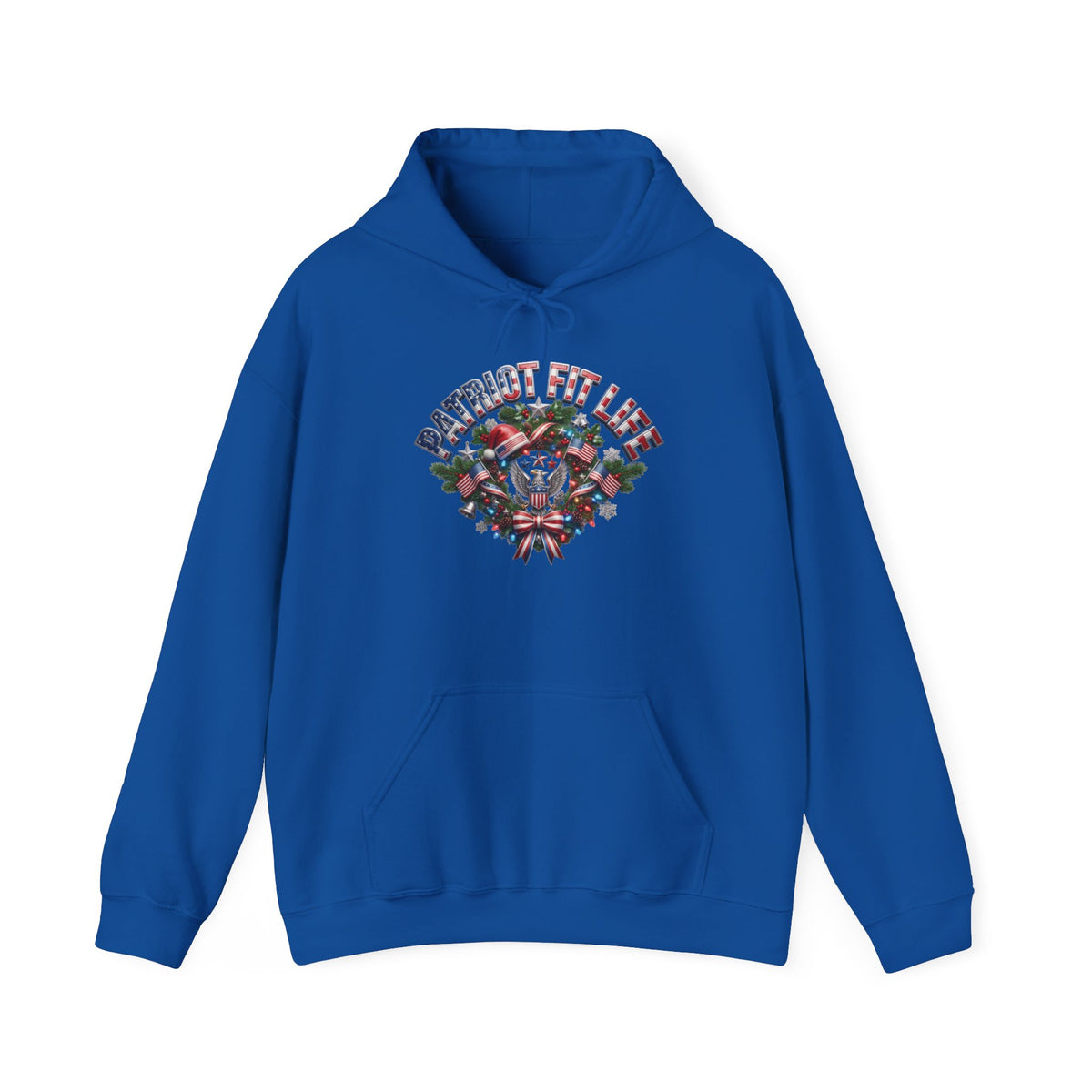 Patriot Fit Life Christmas Gym Hoodie - Eagle Barbell Wreath Americana Graphic | Unisex S-5XL