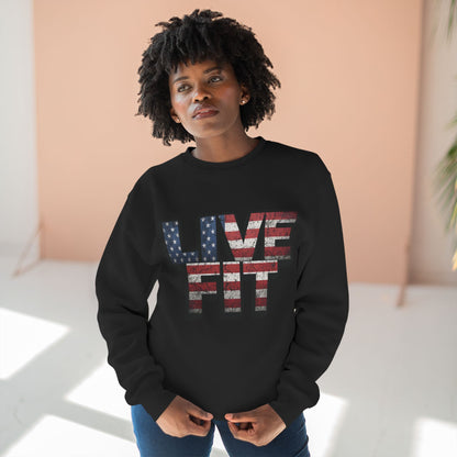 Patriotic Fitness Sweatshirt - American Flag LIVE FIT Design - Red White Blue Crewneck - Unisex S-3XL