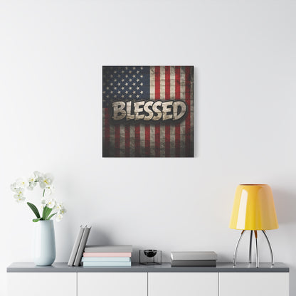 Blessed Vintage American Flag Canvas Wall Art - Patriotic Home Decor