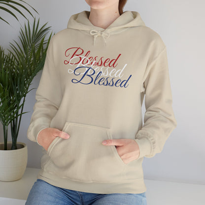 Blessed Hoodie - Patriotic Red White Blue - Unisex Pullover - Front & Back Print - S-5XL
