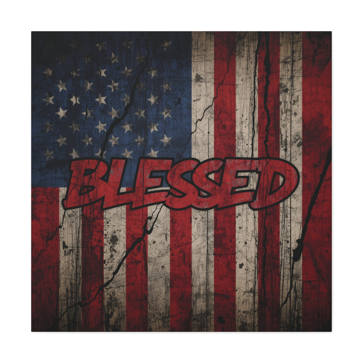 Blessed Canvas Wall Art - Vintage American Flag - Gallery Wrapped - Patriotic Americana Decor - Rustic Flag Art - 35 Sizes