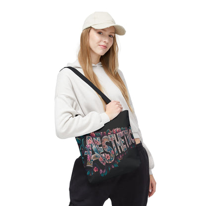 Aesthetic Black Floral Tote Bag - Eco-Friendly Shopping Bag - 3 Sizes