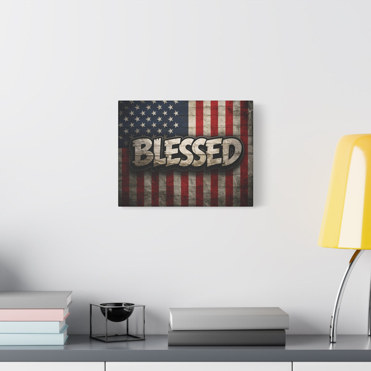 Blessed Vintage American Flag Canvas Wall Art - Patriotic Home Decor