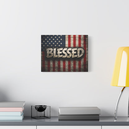 Blessed Vintage American Flag Canvas Wall Art - Patriotic Home Decor