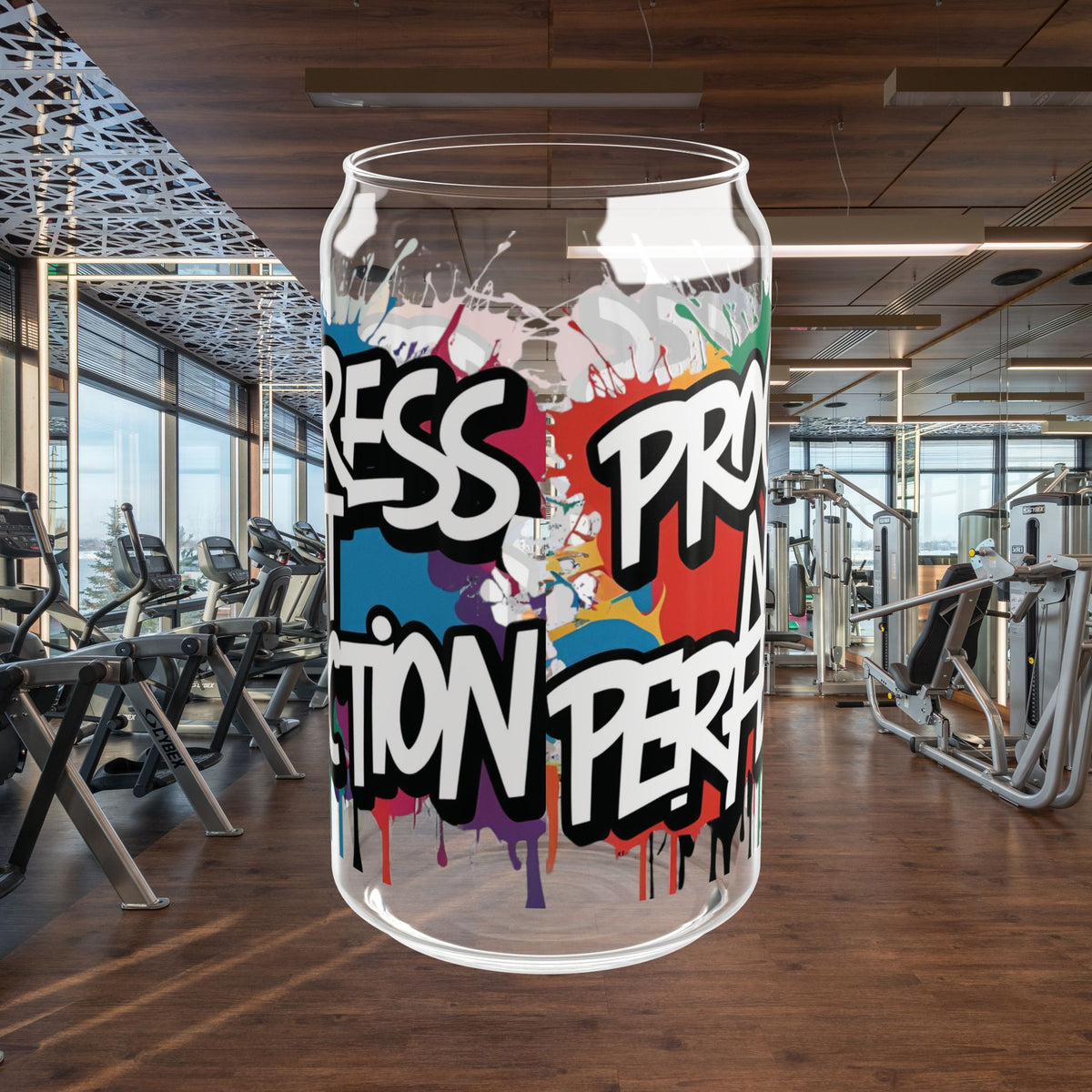 Sipper Glass  16oz - Vibrant - Progress  Not  Perfection  Design