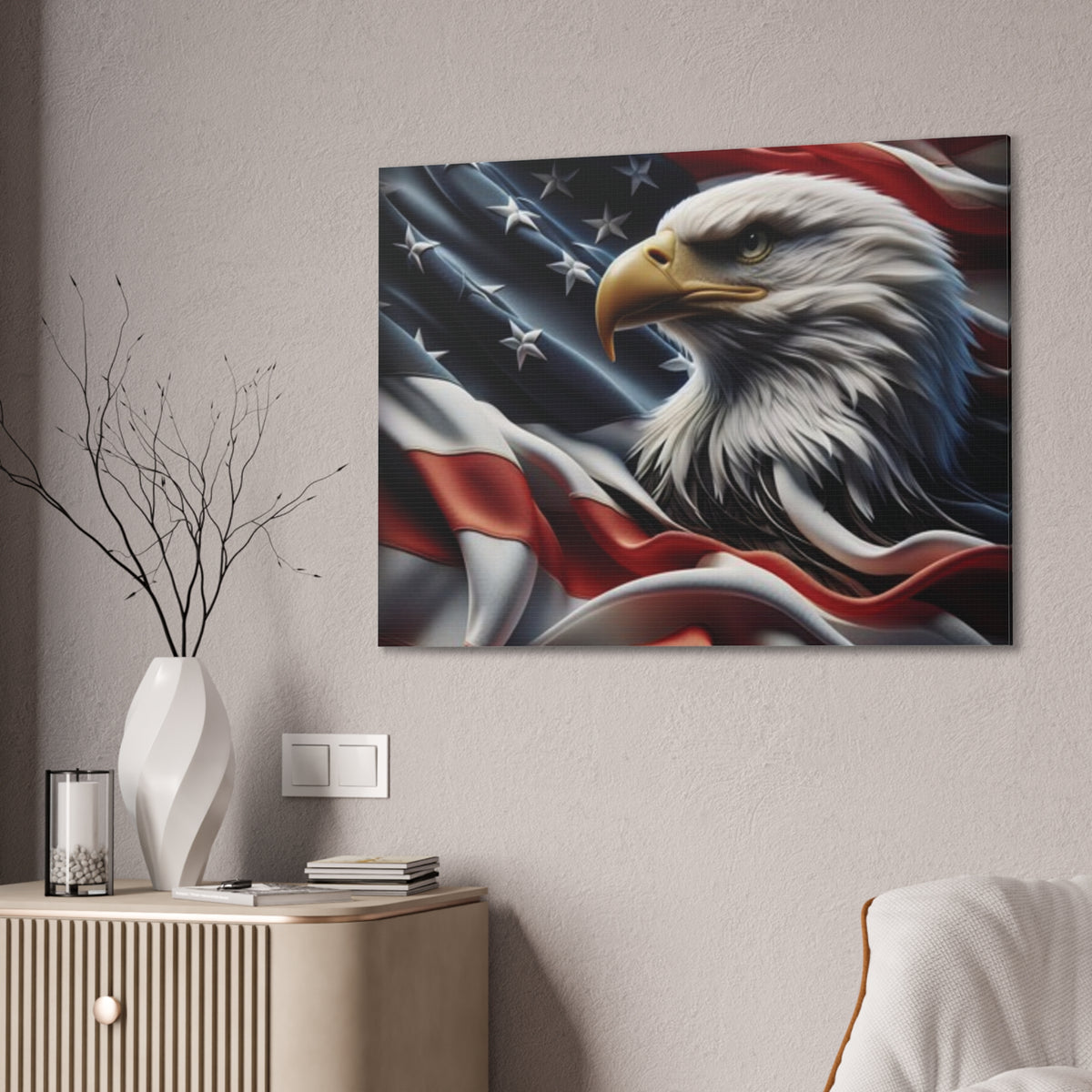 Patriotic Eagle Canvas Wall Art - American Flag Background - USA Decor