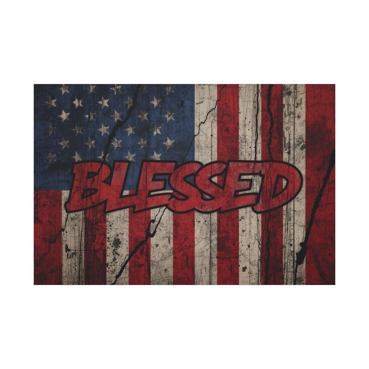 Blessed Canvas Wall Art - Vintage American Flag - Gallery Wrapped - Patriotic Americana Decor - Rustic Flag Art - 35 Sizes