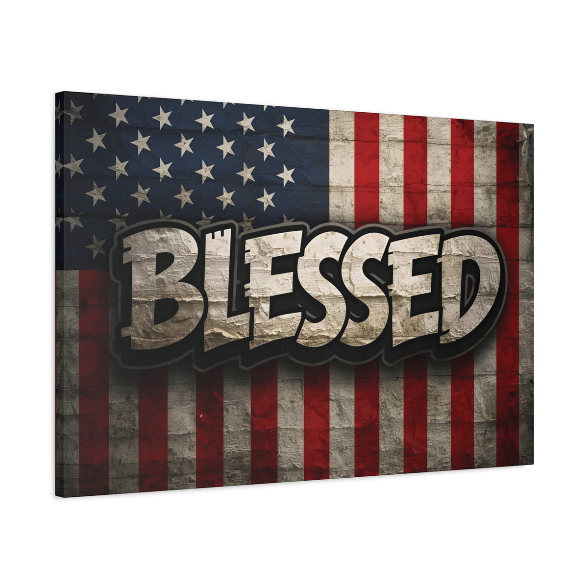 Blessed Vintage American Flag Canvas Wall Art - Patriotic Home Decor