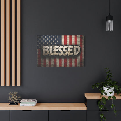 Blessed Vintage American Flag Canvas Wall Art - Patriotic Home Decor