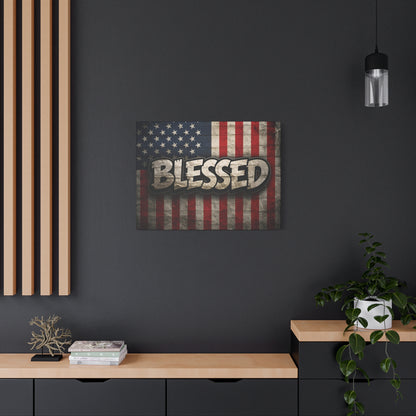 Blessed Vintage American Flag Canvas Wall Art - Patriotic Home Decor
