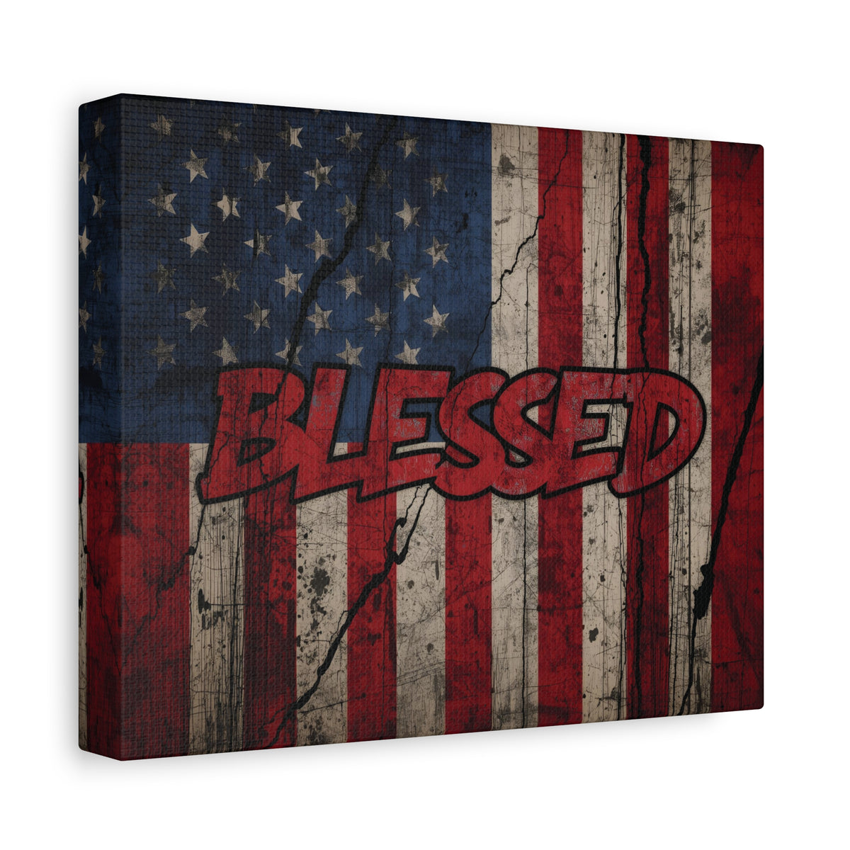 Blessed Canvas Wall Art - Vintage American Flag - Gallery Wrapped - Patriotic Americana Decor - Rustic Flag Art - 35 Sizes