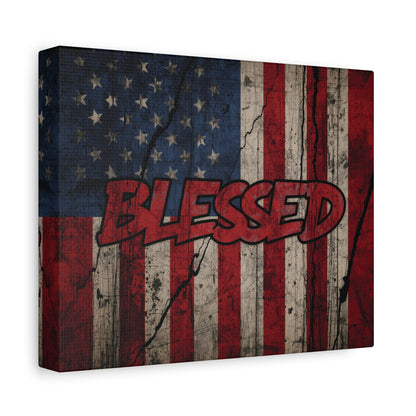 Blessed Canvas Wall Art - Vintage American Flag - Gallery Wrapped - Patriotic Americana Decor - Rustic Flag Art - 35 Sizes