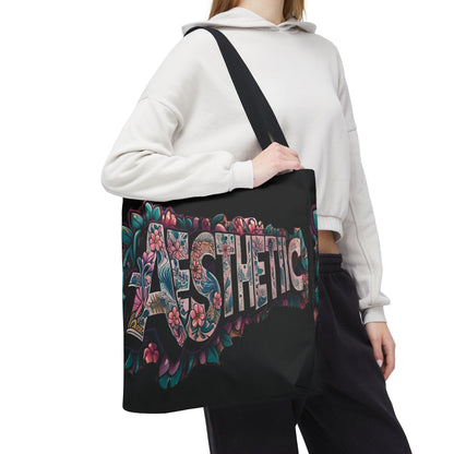 Aesthetic Black Floral Tote Bag - Eco-Friendly Shopping Bag - 3 Sizes