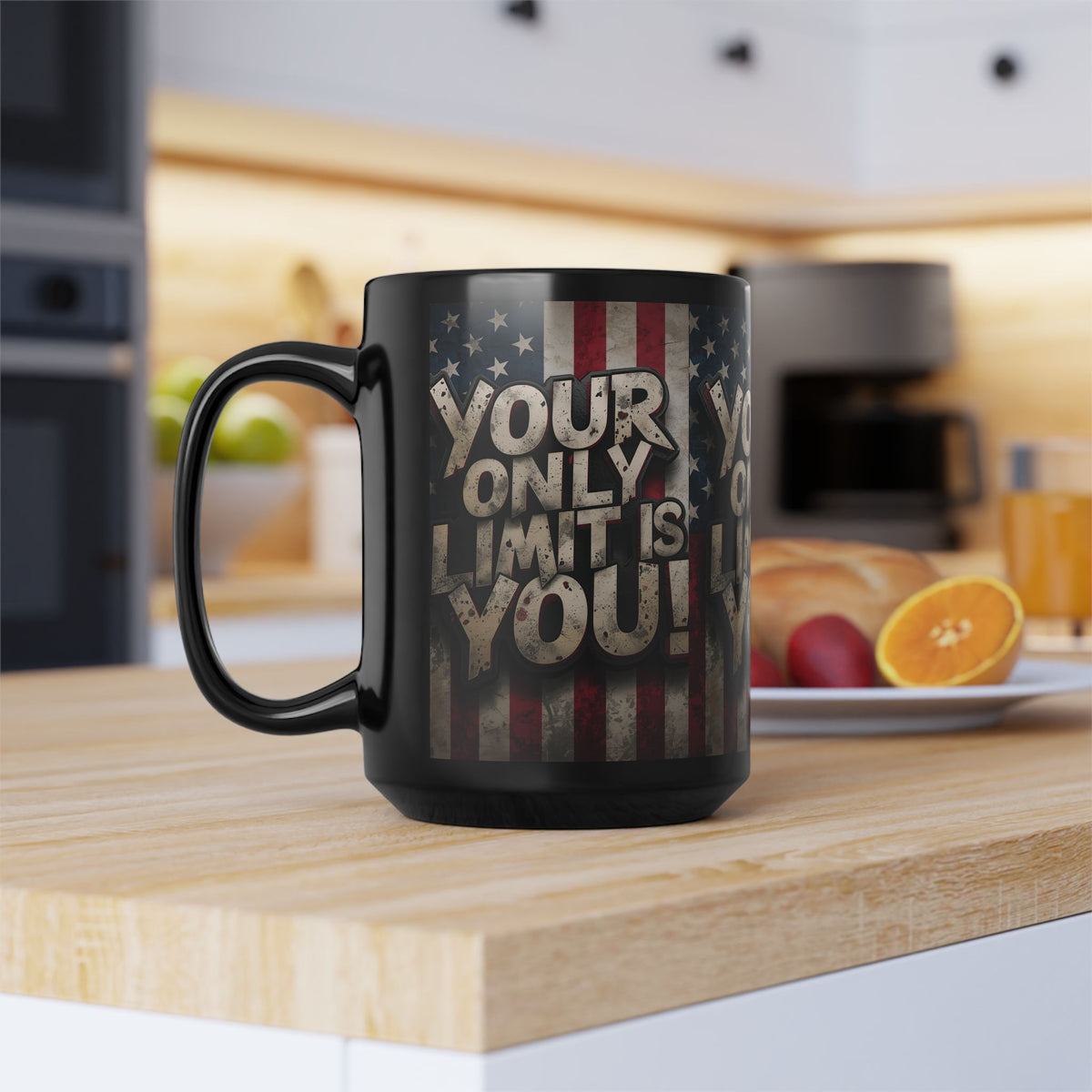 Your Only Limit Is You Black Ceramic Mug - Motivational American Flag