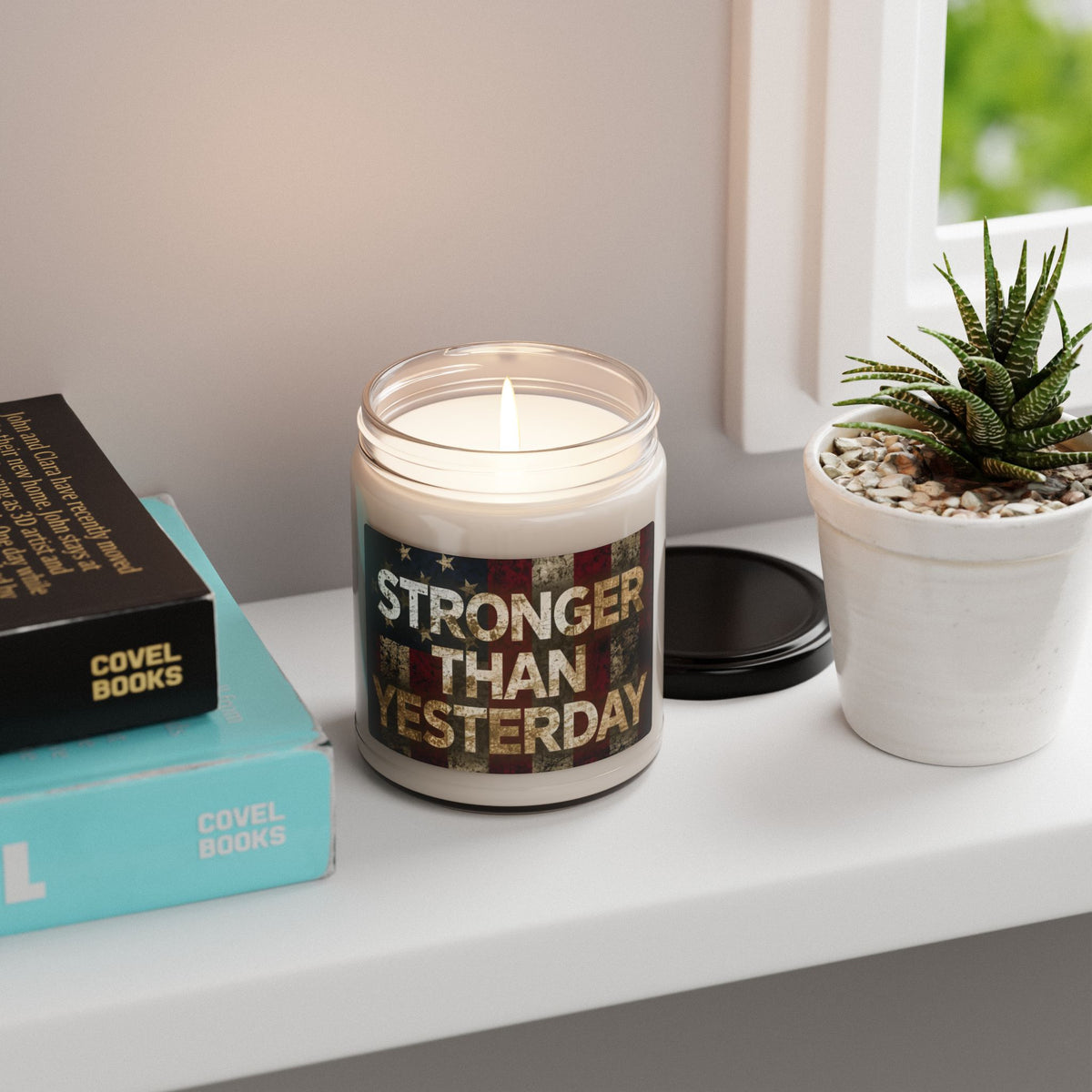 Stronger Than Yesterday Scented Soy Candle - 9oz - Patriotic American Flag - Motivational Home Decor Gift