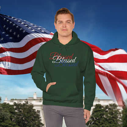 Blessed Hoodie - Patriotic Red White Blue - Unisex Pullover - Front & Back Print - S-5XL