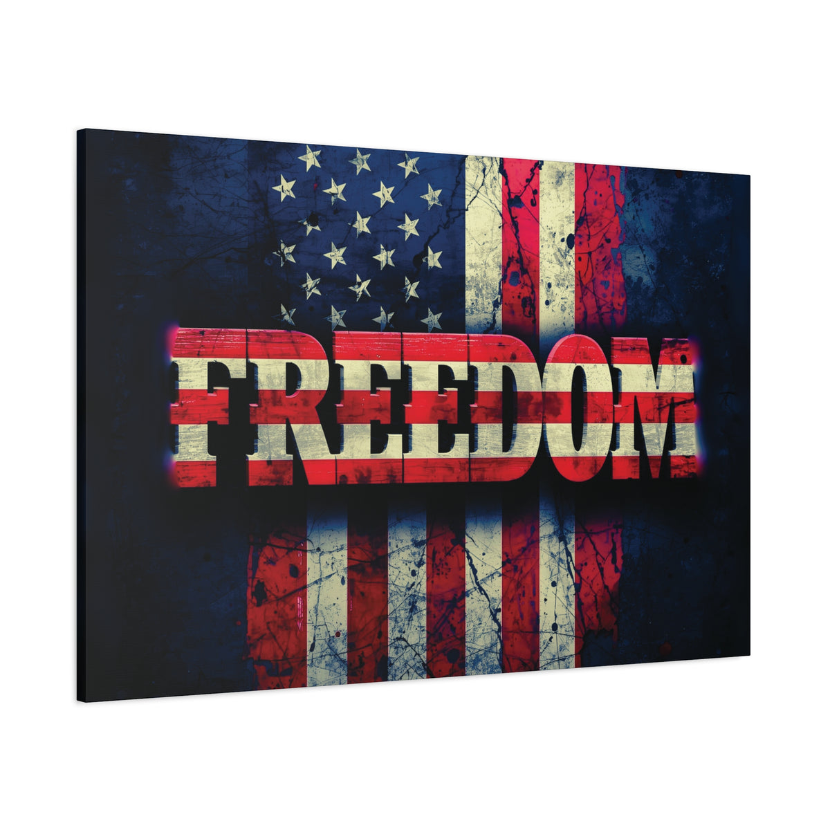 Freedom Canvas Wall Art - Patriotic Vintage American Flag - Gallery Wrapped - Red White Blue - 35 Sizes Available