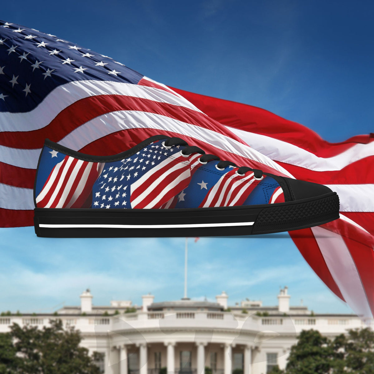 Patriotic - Women's Low Top Sneakers - Stars & Stripes Design - White Sole & Black Sole to Choose From