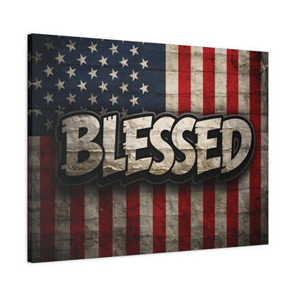 Blessed Vintage American Flag Canvas Wall Art - Patriotic Home Decor