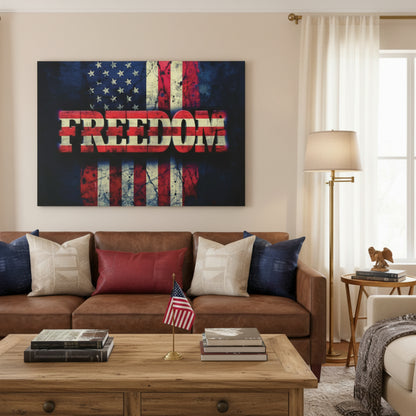 Freedom Canvas Wall Art - Patriotic Vintage American Flag - Gallery Wrapped - Red White Blue - 35 Sizes Available